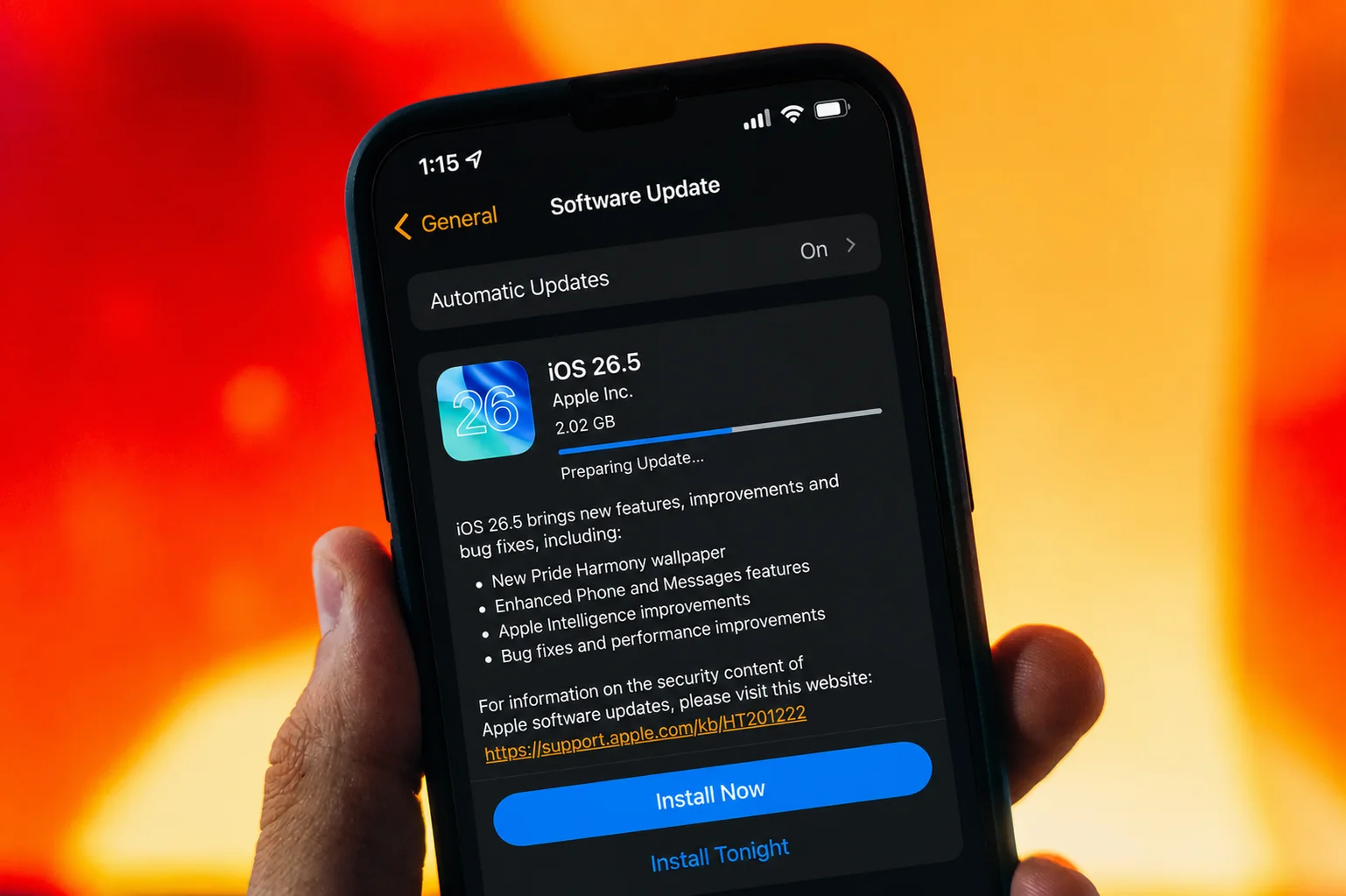 Open Settings → General → Software Update iPhone Settings app showing software update screen